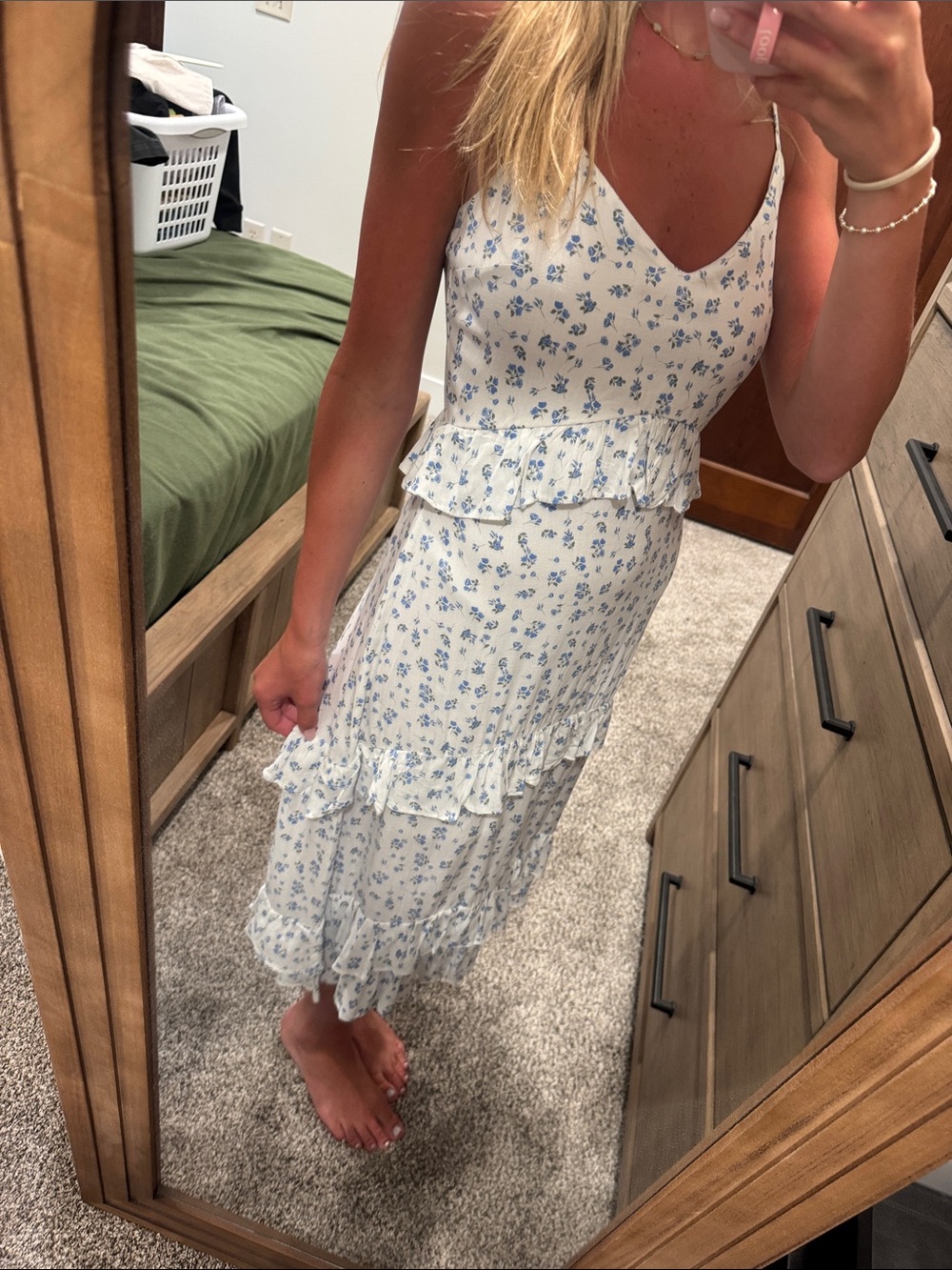 Altar'd State White and Blue Floral Midi Dress - Picture 2 of 4